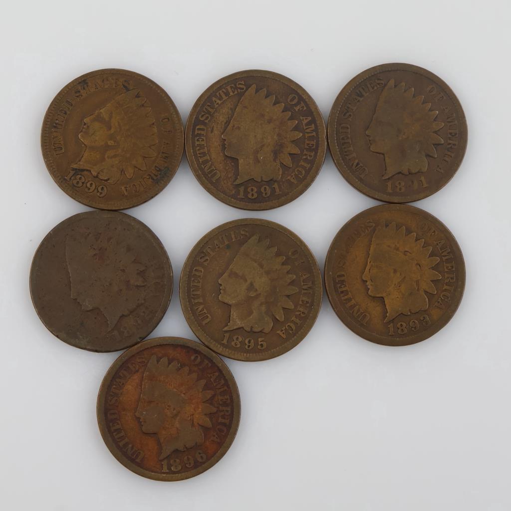 US Indian Head Pennies, 7 Pieces