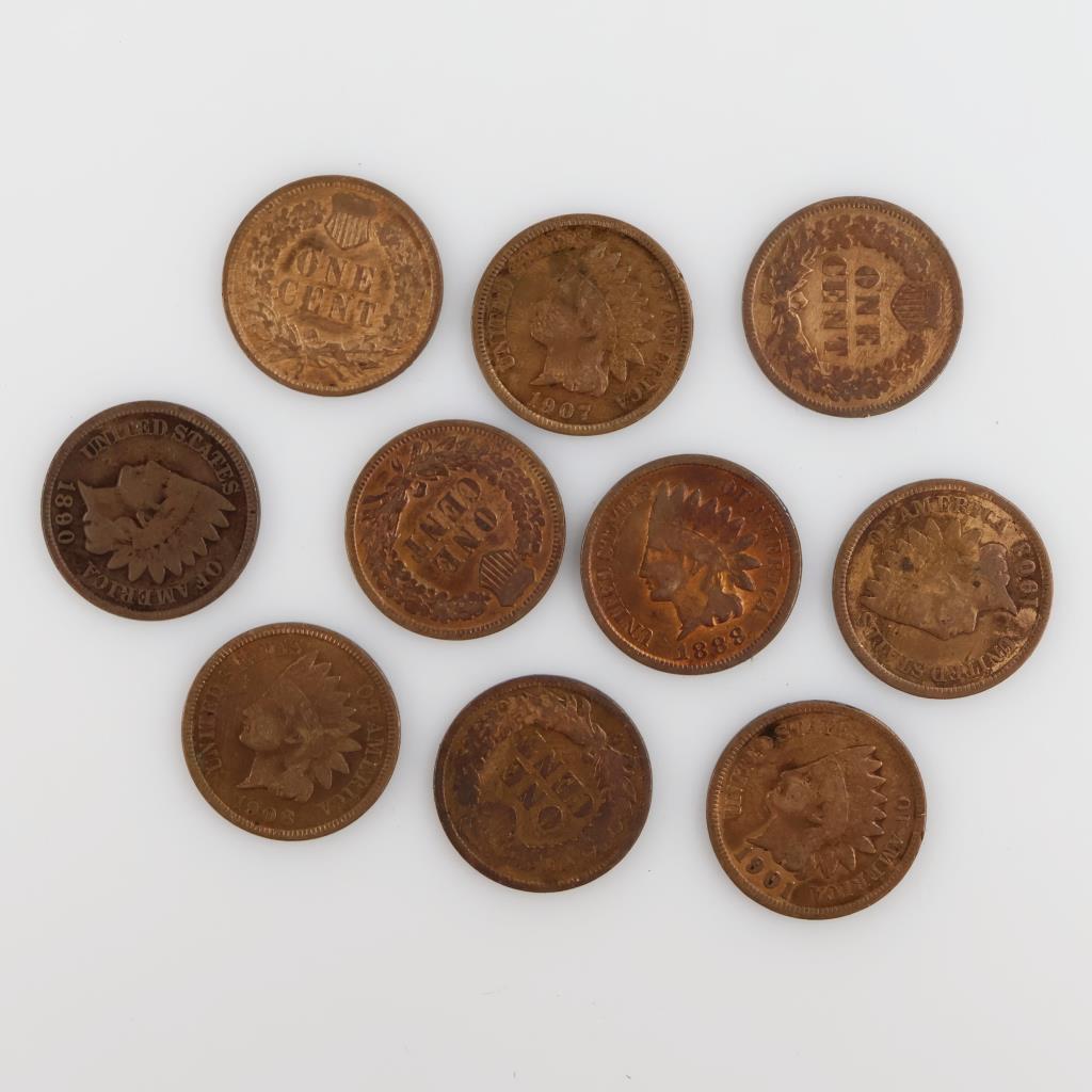 US Indian Head Penny, 10 Pennies
