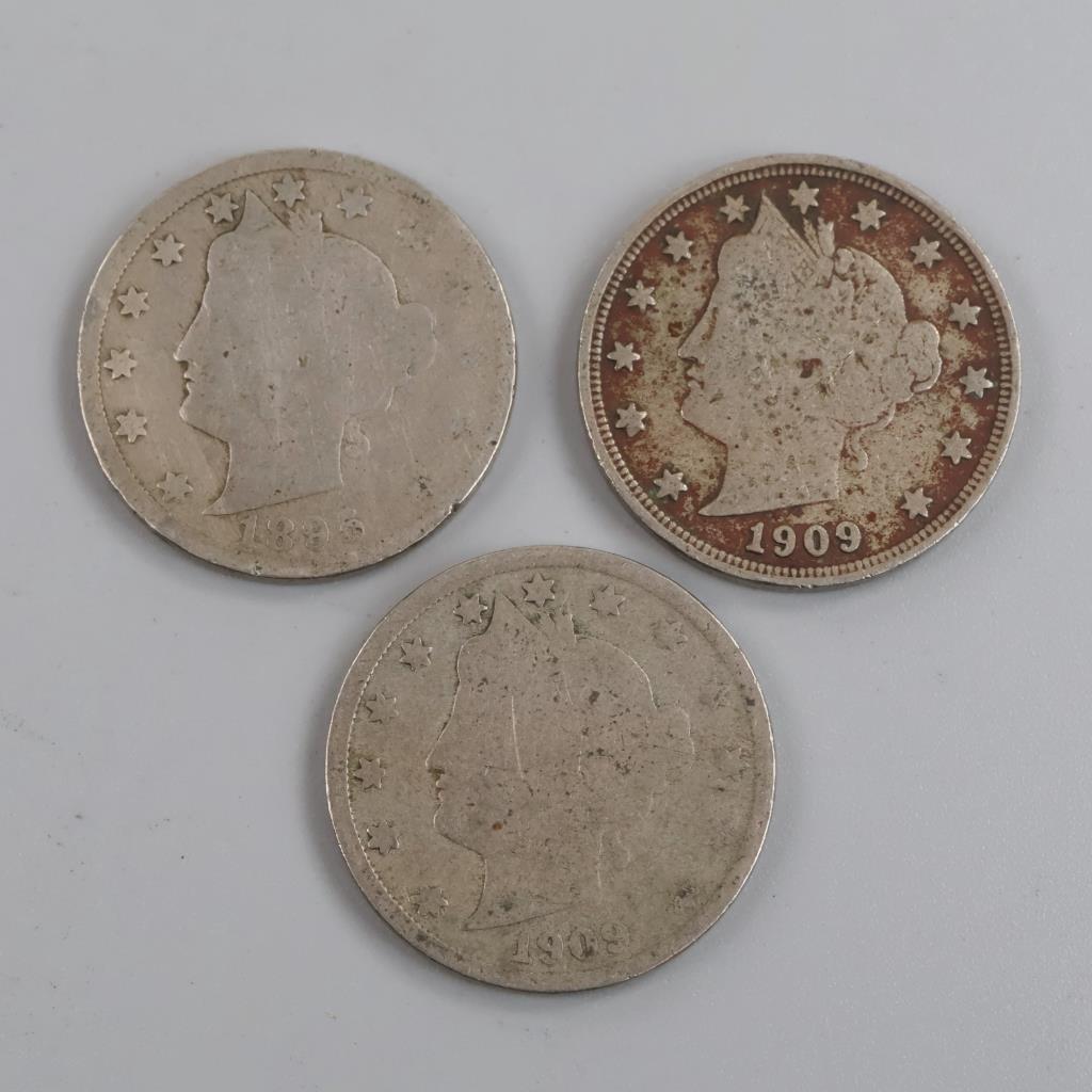 US Liberty Head Nickel, 3 Pieces