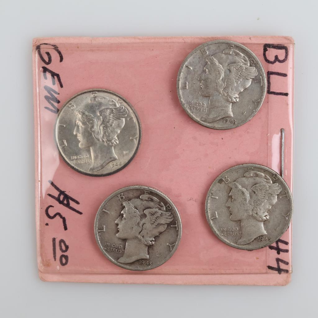 US Mercury Silver Dimes, 4 Pieces