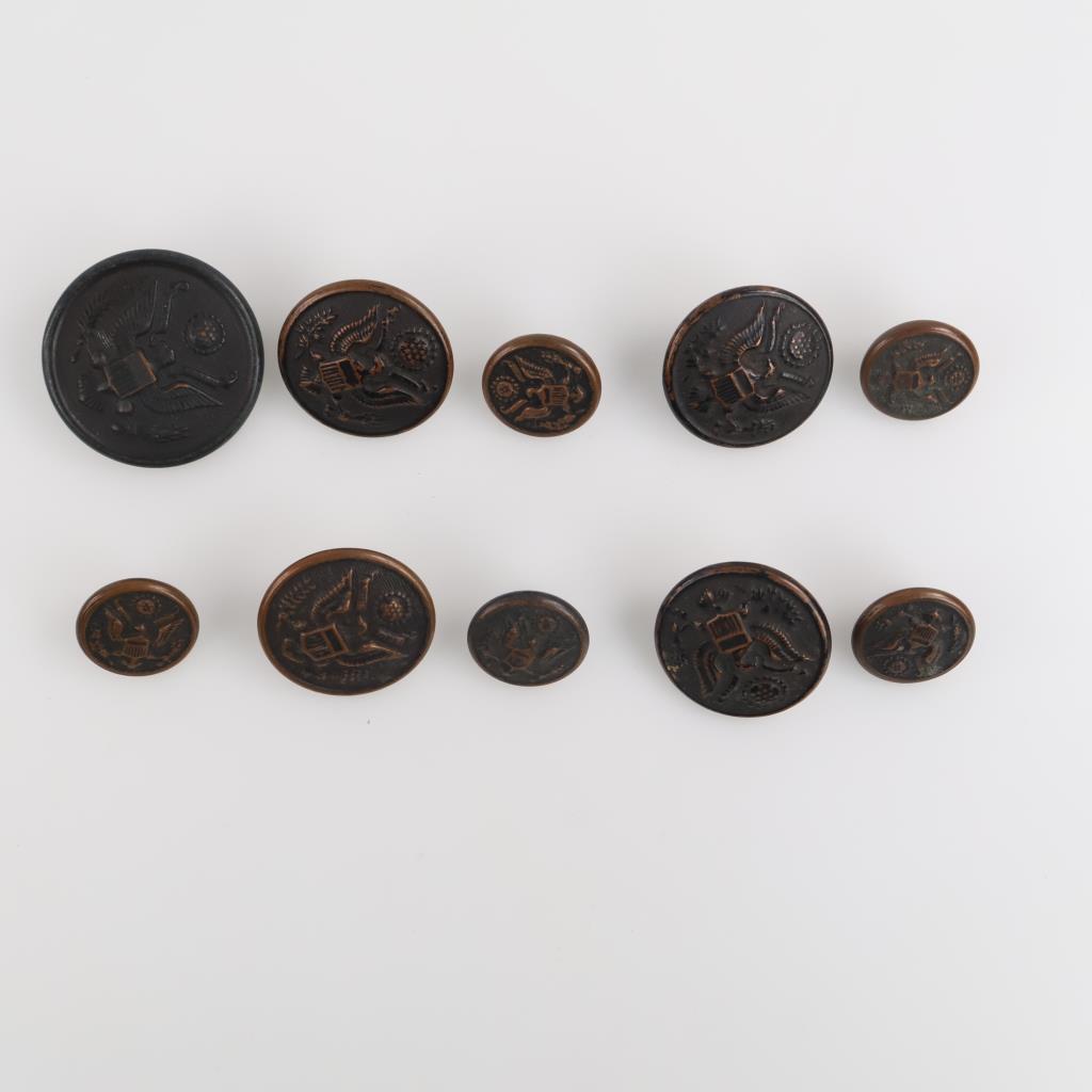 US Military Buttons WWI L.A. Myers Jr. Inc - Waterbury Button Co., 10 Pieces