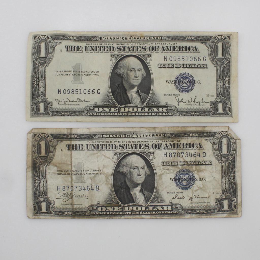 US Silver Certificate 1 Dollar, 2 Pieces