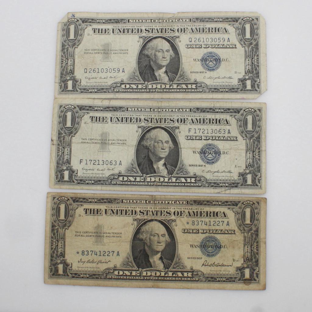 US Silver Certificate 1 Dollar, 3 Pieces