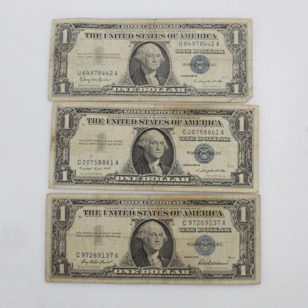 US Silver Certificate 1 Dollar, 3 Pieces