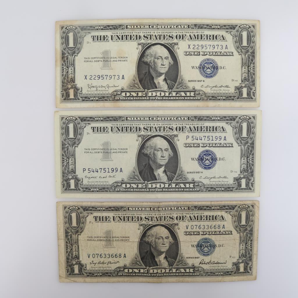 US Silver Certificate One Dollar, 3 Pieces