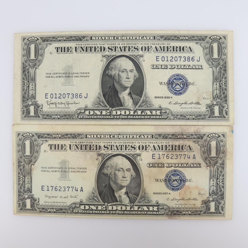 US Silver Certificate One Dollar Blue Seal, 2 Pieces