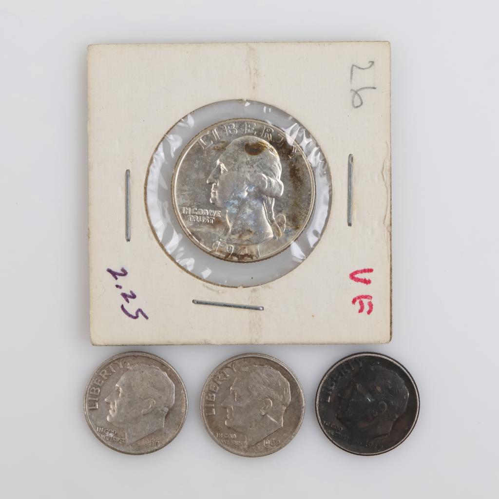 US Silver Currency, 4 Pieces