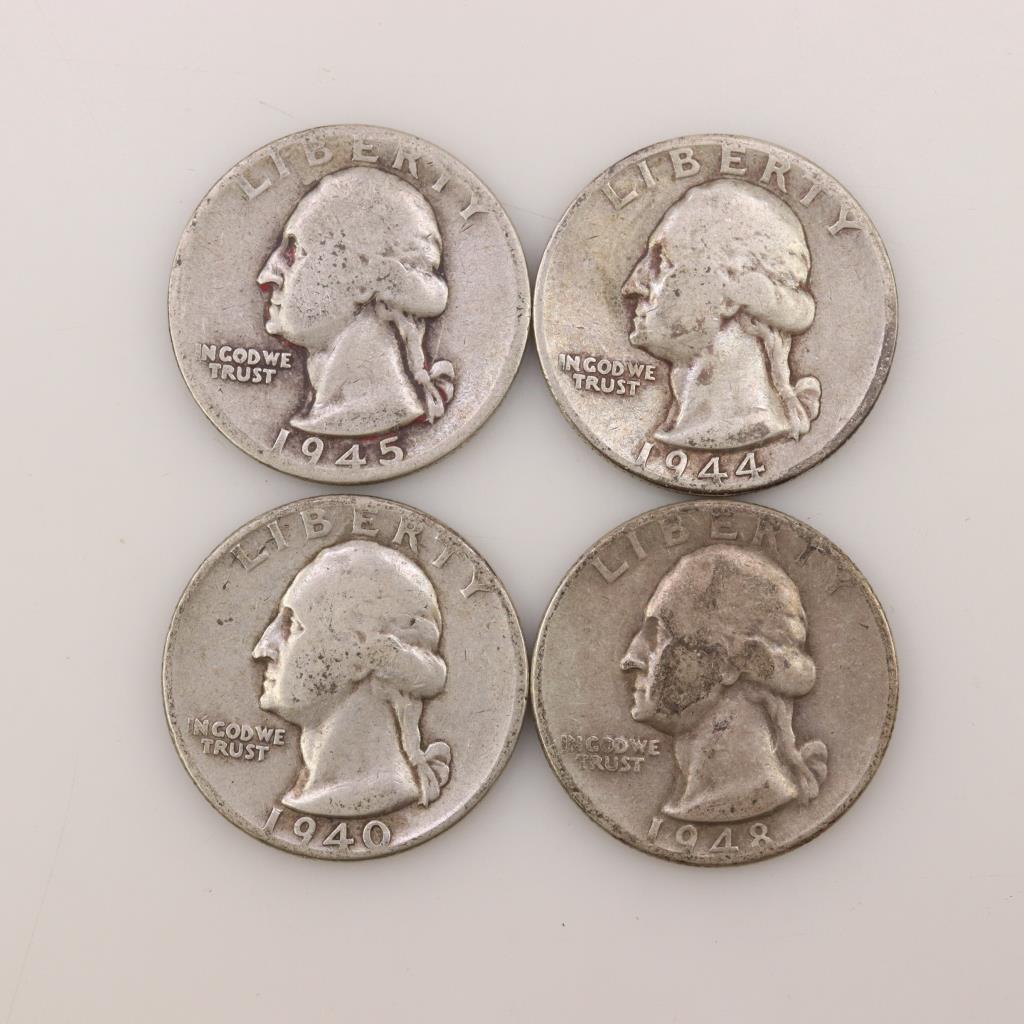 US Silver Quarters, 4 Pieces Property Room