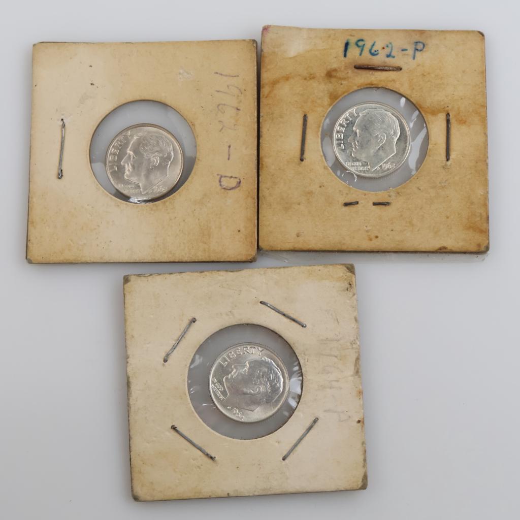 U.S. Silver Roosevelt Dimes, 3 Pieces