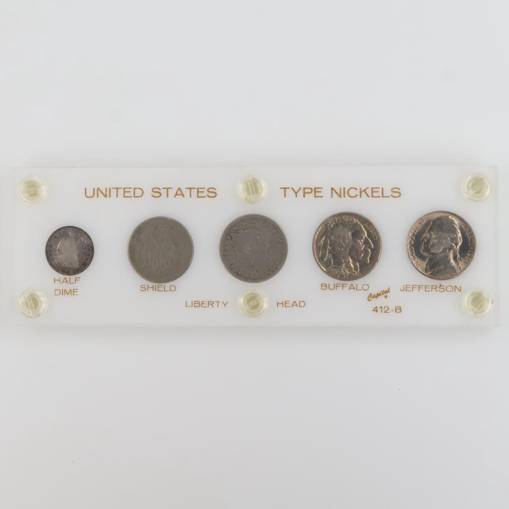 US Type Set Nickel 5 Coins, Includes Silver Half Dime
