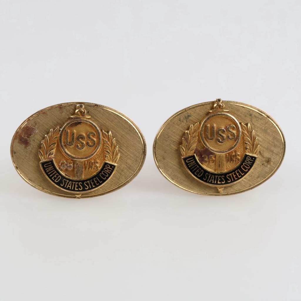 USS Steel 10kt GF Accent 35 Years Cuff Links