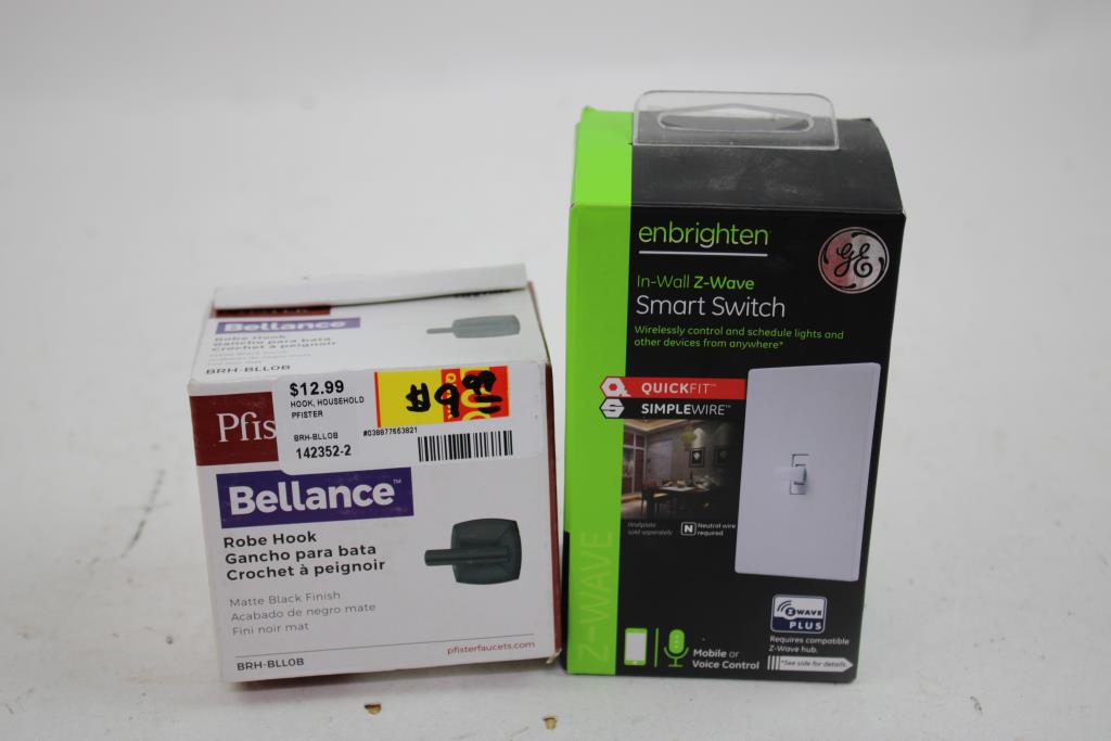 UtiliTech Puck Lights, Enbrighten Smart Switch, Bellance Robe Hook, 3 Pieces