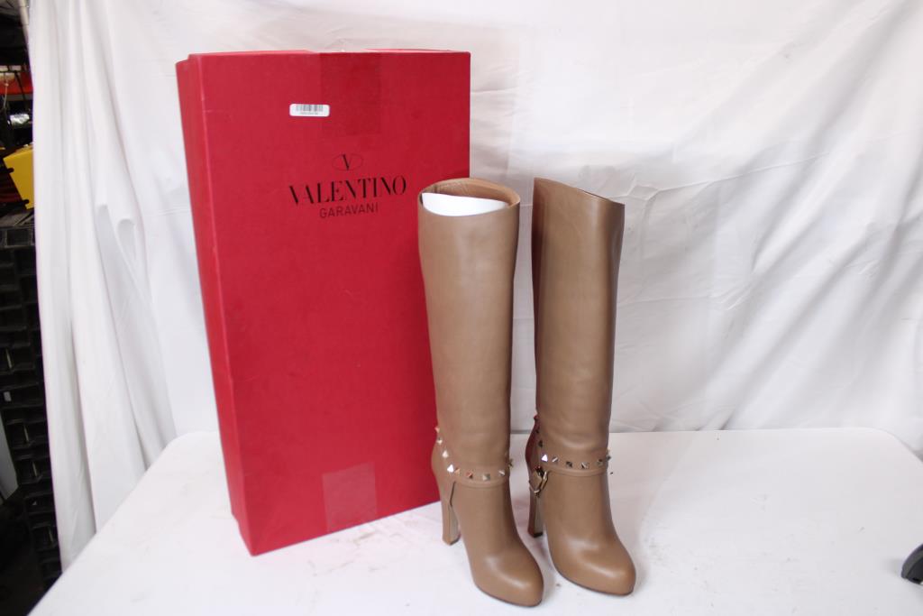Valentino High Heeled Knee High Leather Boots, Size EU 35