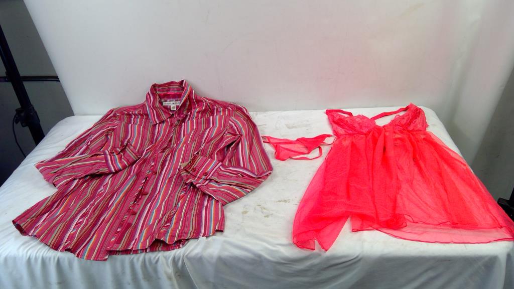 Victoria's Secret Large Lingerie 2-Piece, Tommy Hilfiger Pink Striped Button-Up, 2 Pieces