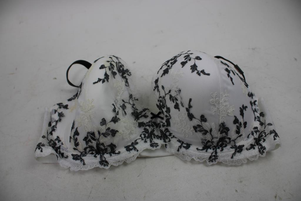 Victoria's Secret White/Black Lace Floral Print Bra, 38DD
