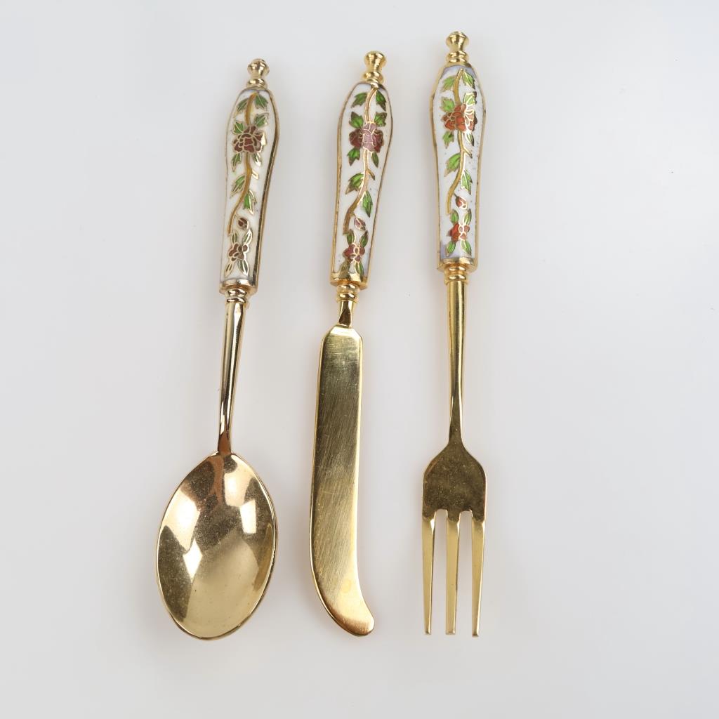 Vintage Cloisonne-Handled Cutlery Set