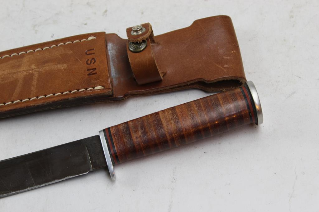 Vintage WW2 Era USN Western L71 Seabee Knife and Scabbard Property Room