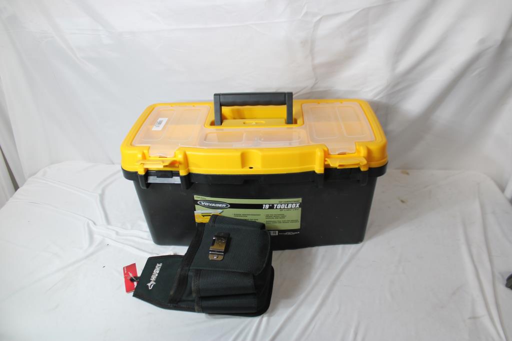 Voyager 19" Toolbox, Husky Utility Plus Pouch, Flashlight, Klein Tool Knife