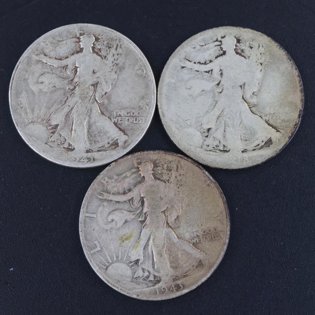 Walking Liberty Silver Half Dollar, 3 Pieces