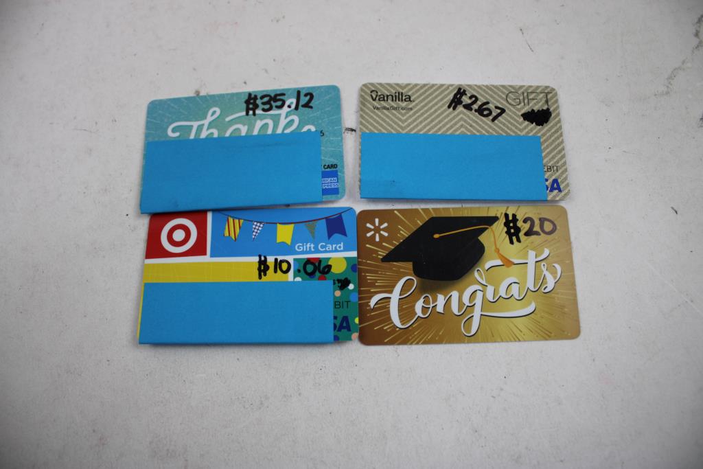 Walmart, American Express, Target, Vanilla Visa Gift Cards, 4 Pieces