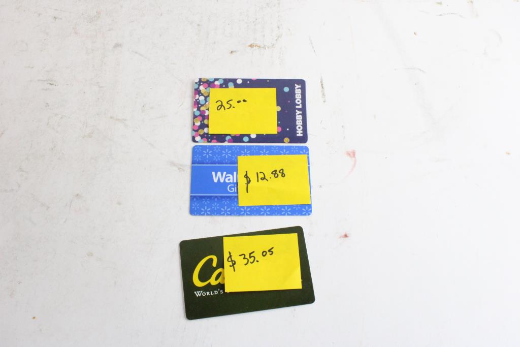 Walmart, Hobby Lobby & Cabela's Gift Cards, 3 Pieces Property Room