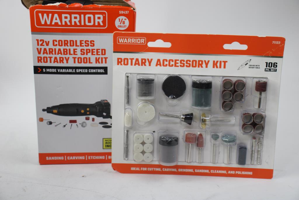 Warrior 12V Rotary Tool, Rotary Accessory Kit, And Heat Gun, 3 Pieces