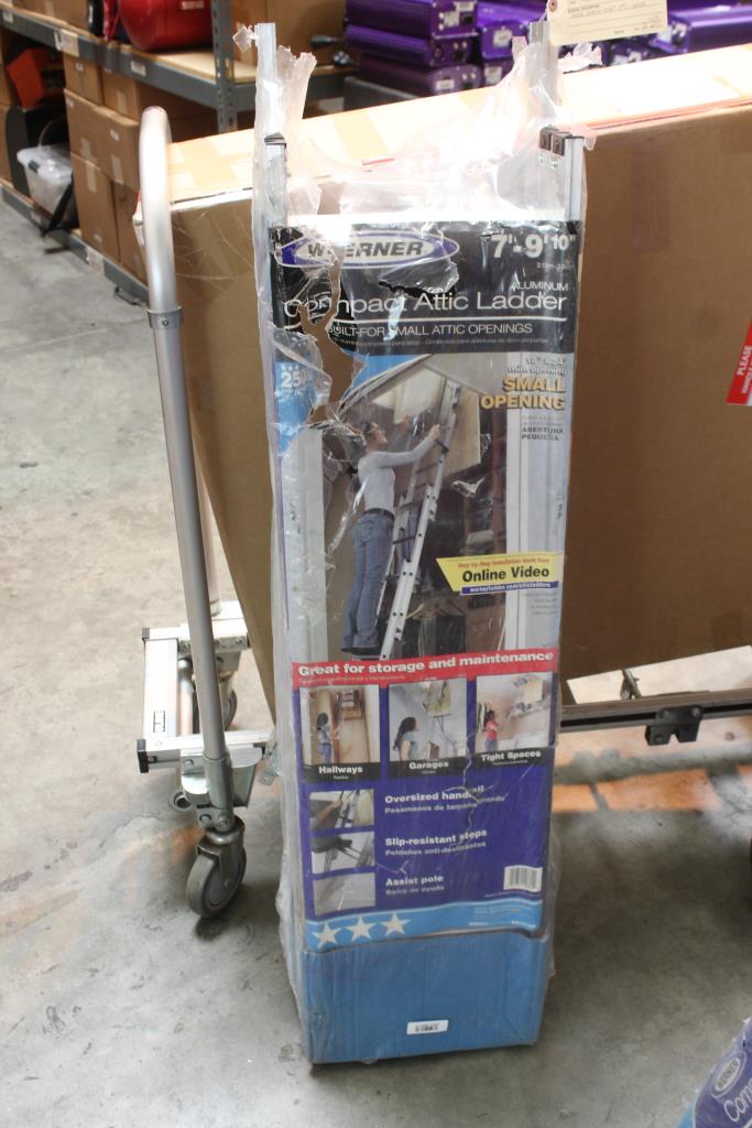 Werner 7 Ft.9 Ft. 10 In. 18 In. X 24 In. Aluminum Compact Attic Ladder