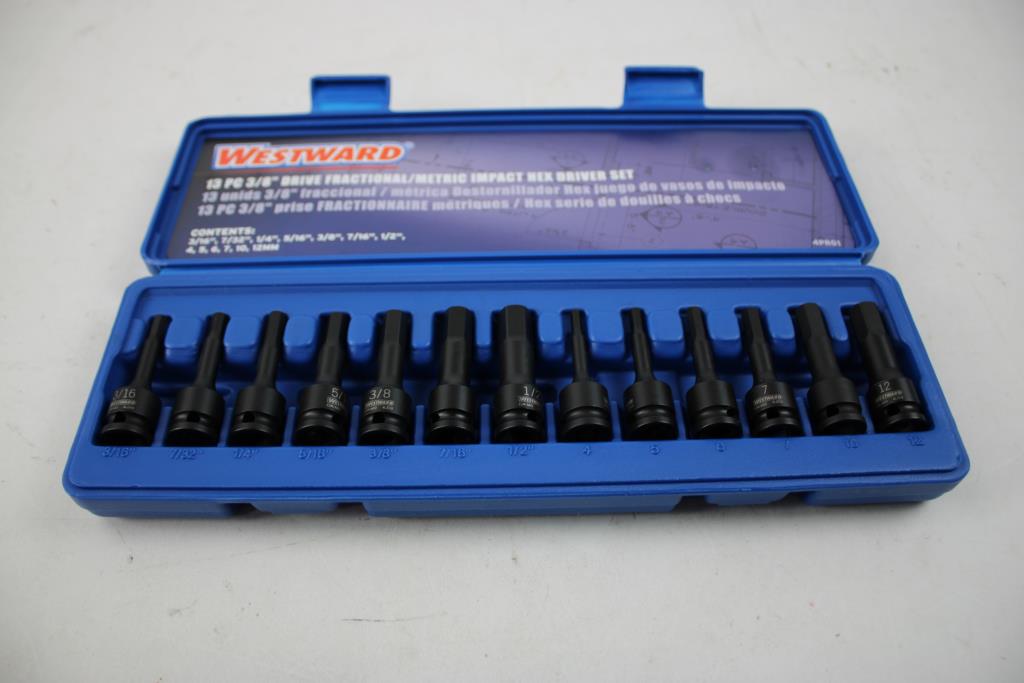 Westward 13-Piece 3/8" Drive Fractional/Metric Impact Hex Driver Set