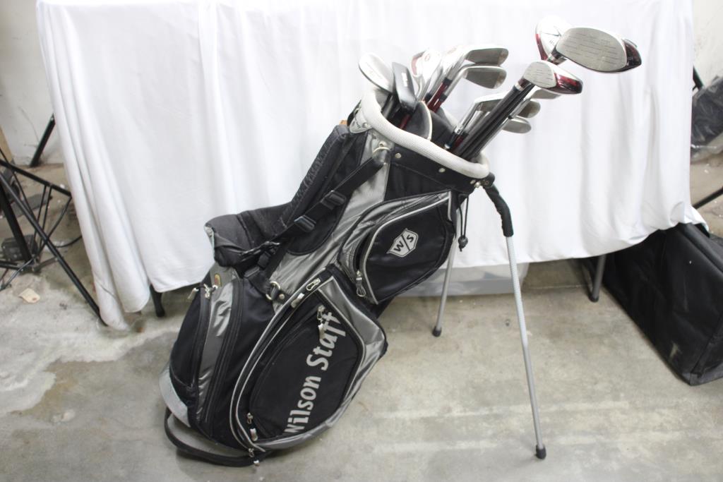 Wilson Staff Golf Bag With Wilson Wedge, Driver, Putter, And More Clubs, 14 Pieces