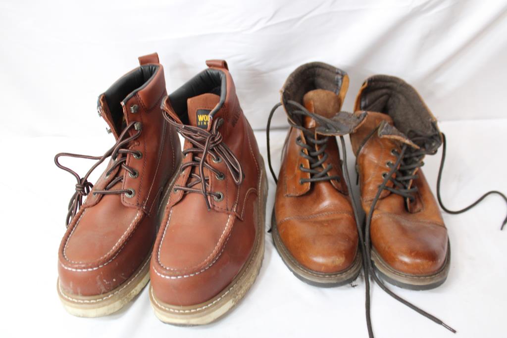 Wolverine Men's T-bone Steel Toe Work Boots & Curt & Larson Cognac Brown Leather Dress Shoes Size 11.5 & 11