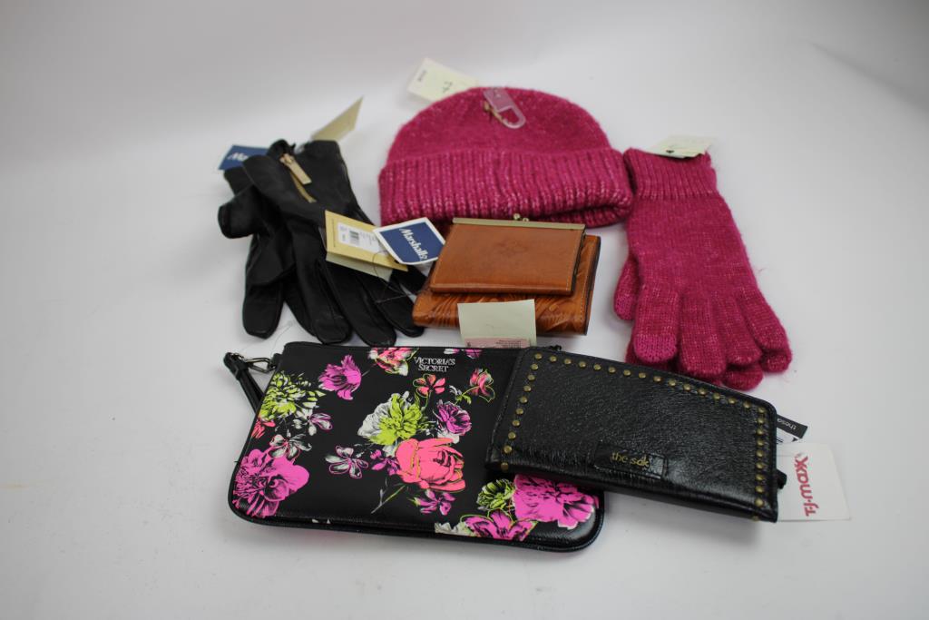 Wonder Nation Pink Puffer Jacket Size 10-12, Juicy Couture Hat, A New Day Beanie & Gloves, Patricia Nash Small Leather Wallet &