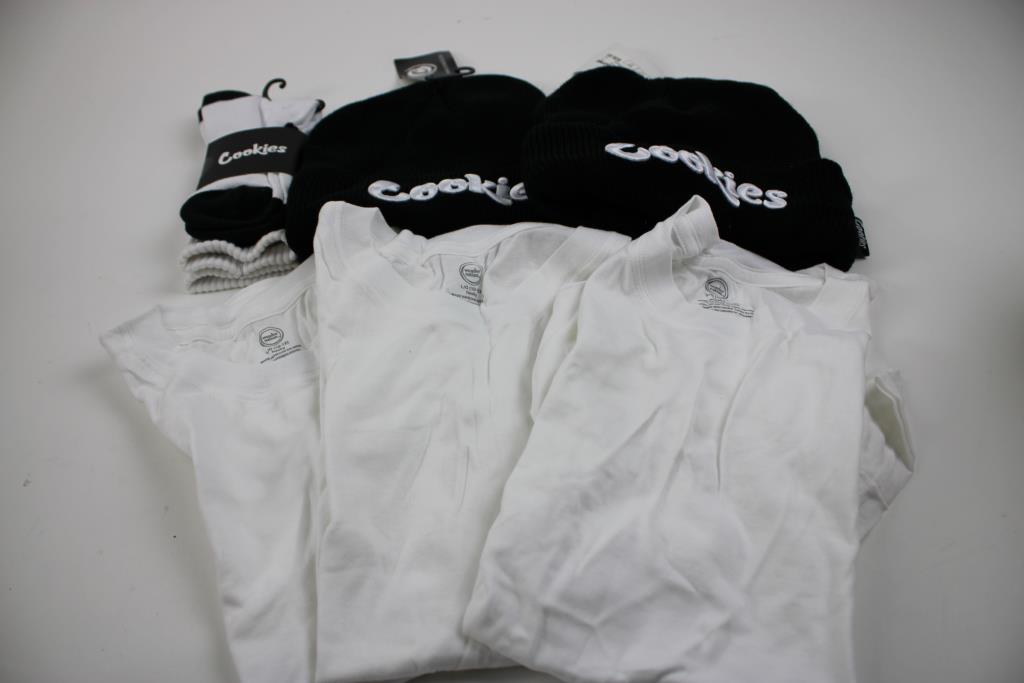 Wonder Nation White T-Shirts Size 10-12, Cookies Beanies, Socks, 11 Pieces