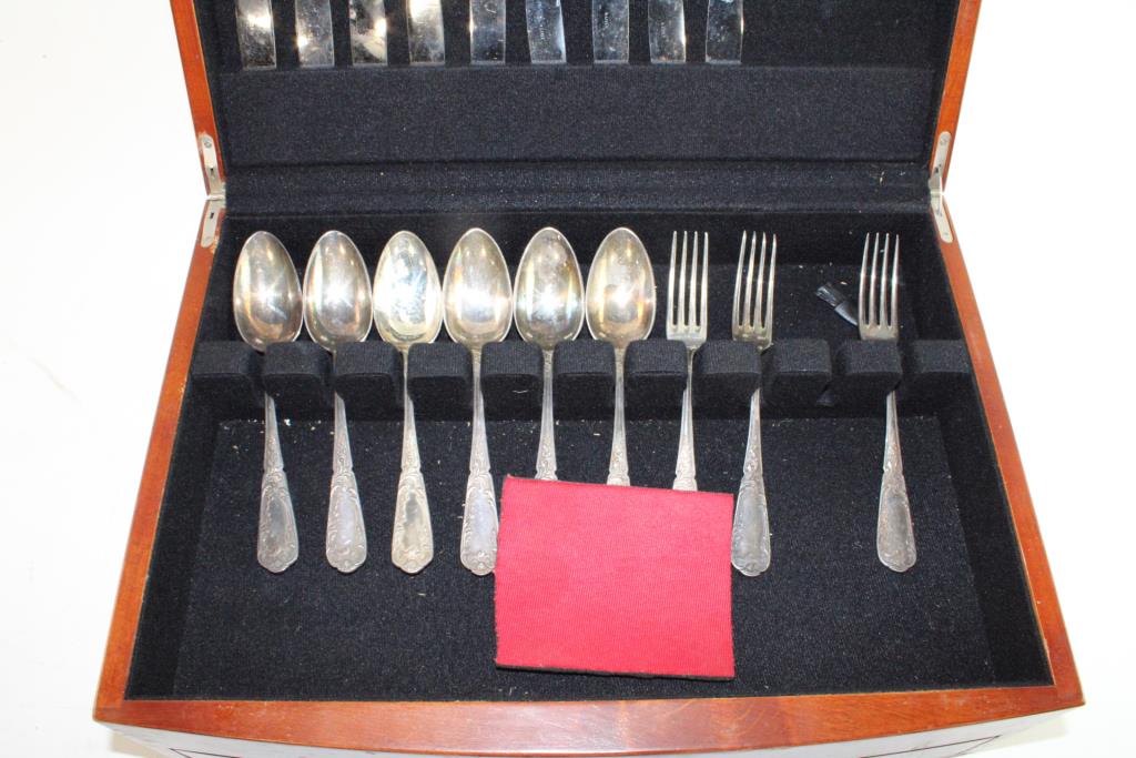 Wooden Box With Flatware, 15+ Pieces Property Room