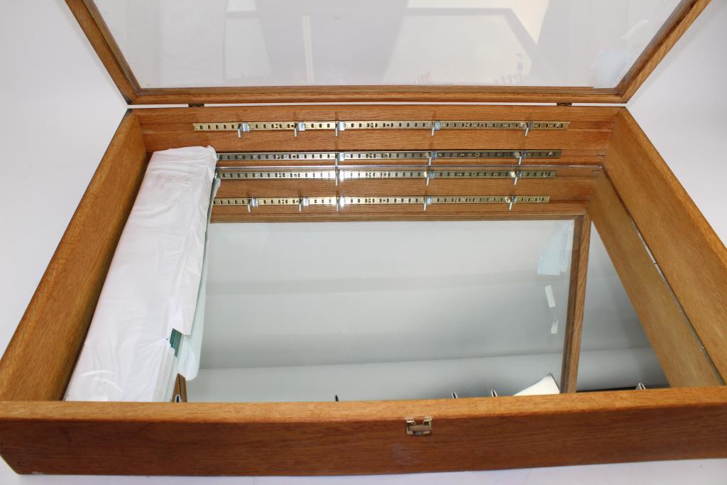 Wooden Shadow Box With Glass Shelves And Mirror Property Room