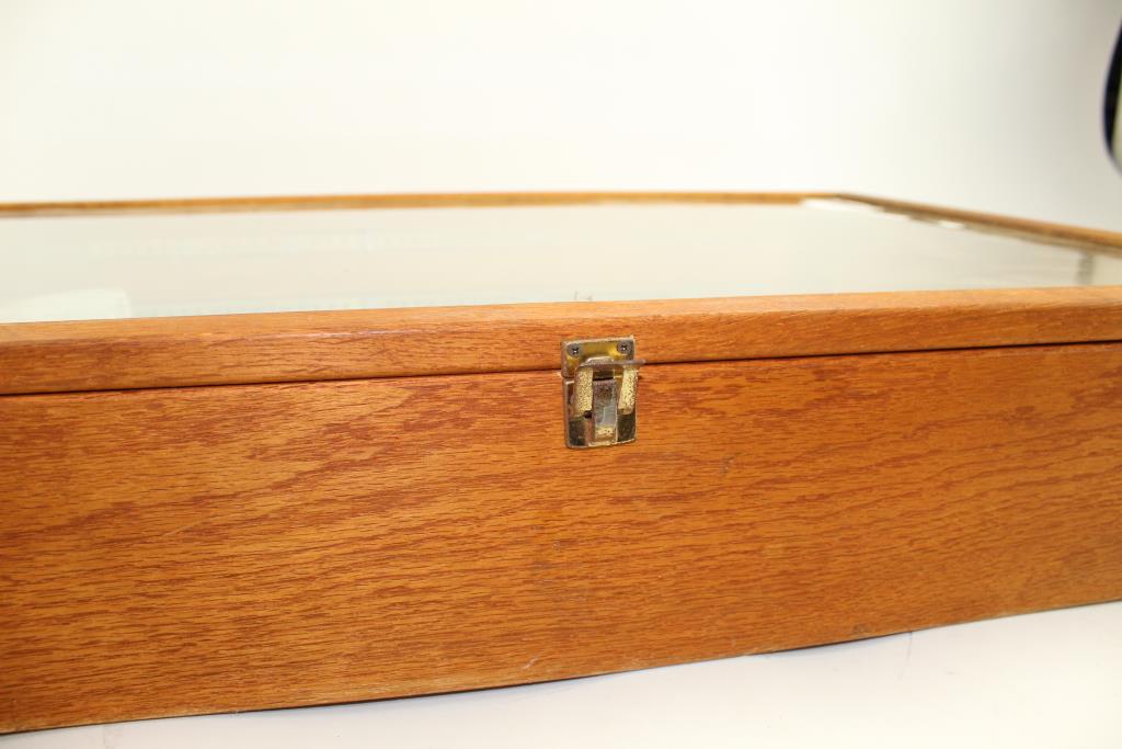 Wooden Shadow Box With Glass Shelves And Mirror Property Room