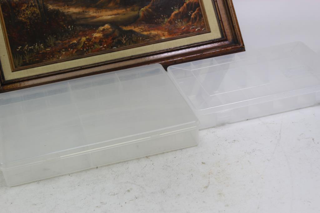 Wooden Toilet Seat, Framed Canvas Painting And More, 5 Pieces