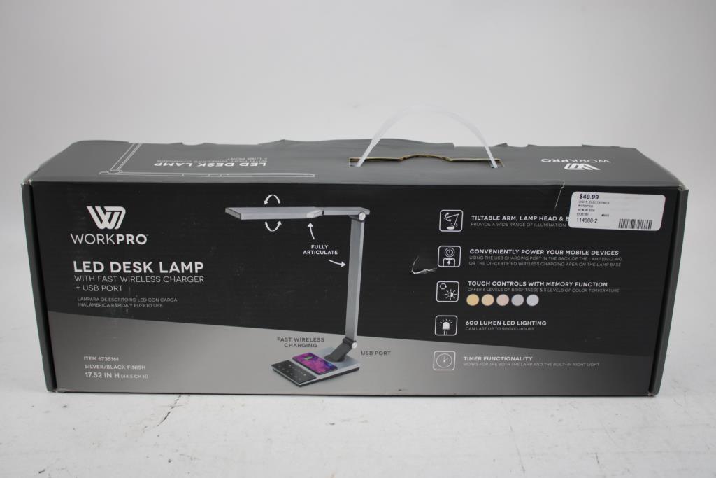 WorkPro LED Desk Lamp With Fast Wireless Charger + USB Port