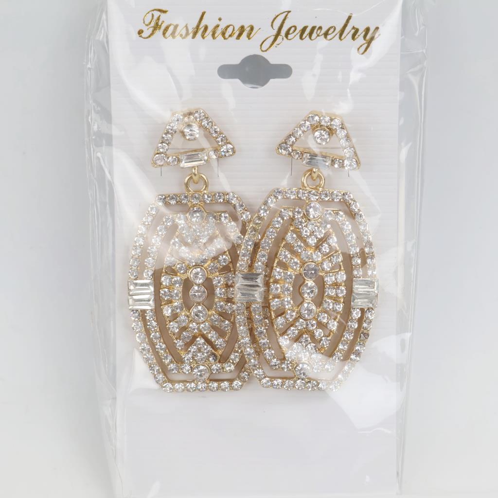 Yellow Metal Clear Stone Fashion Drop Earrings