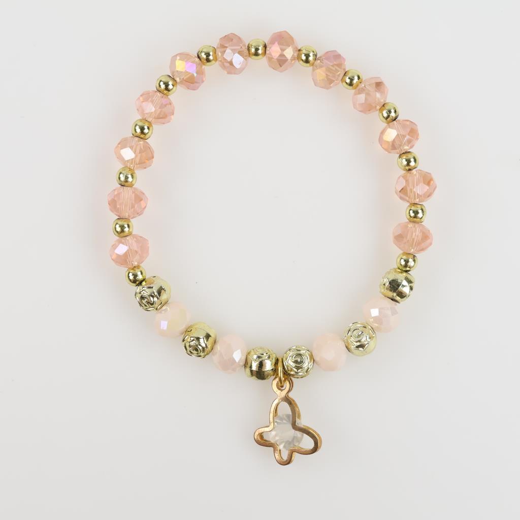 Yellow Metal & Pink Beaded Fashion Bracelet