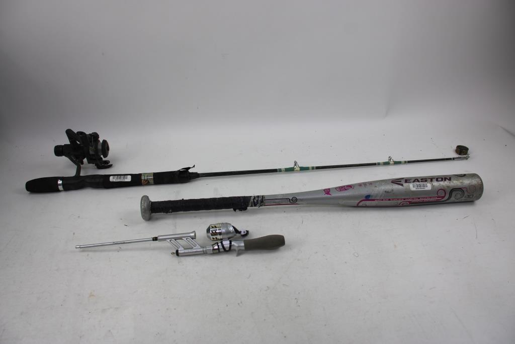 Zebco Rhino PS05 Fishing Pole, Easton Baseball Bat Pink/Silver, And More, 3 Pieces