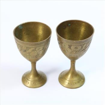 2 Etched Ornate Brass Colored Goblets