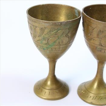 2 Etched Ornate Brass Colored Goblets