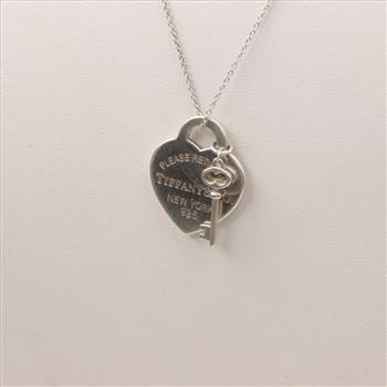 Tiffany & Co, Please Return To Tiffany  Silver Heart And Key Tag Necklace
