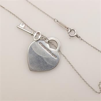Tiffany & Co, Please Return To Tiffany  Silver Heart And Key Tag Necklace