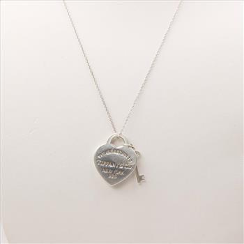 Tiffany & Co, Please Return To Tiffany  Silver Heart And Key Tag Necklace
