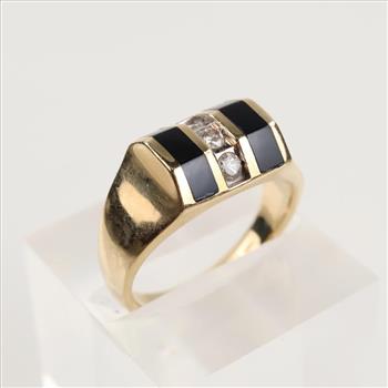 0.18ct TW Diamond 14kt Gold Black Onyx Ring-Evaluated By Our Certified Gemologist-AGS/GIA