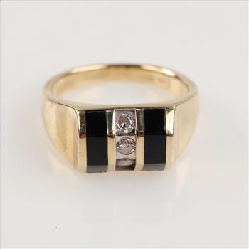 0.18ct TW Diamond 14kt Gold Black Onyx Ring-Evaluated By Our Certified Gemologist-AGS/GIA