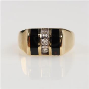 0.18ct TW Diamond 14kt Gold Black Onyx Ring-Evaluated By Our Certified Gemologist-AGS/GIA