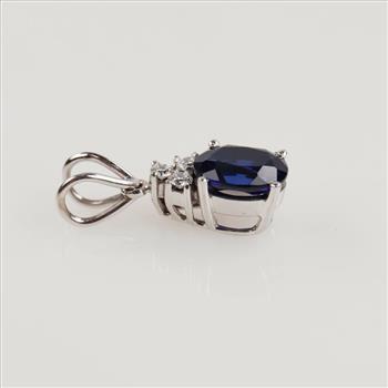 0.18ctTW Diamond Blue Sapphire 14kt White Gold Pendant-Evaluated By Our Certified Gemologist-AGS/GIA