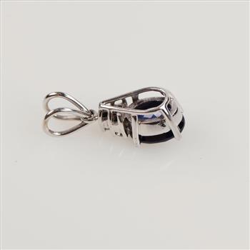 0.18ctTW Diamond Blue Sapphire 14kt White Gold Pendant-Evaluated By Our Certified Gemologist-AGS/GIA